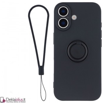 Guminis dėklas su žiedu - juodas (Apple Iphone 17)